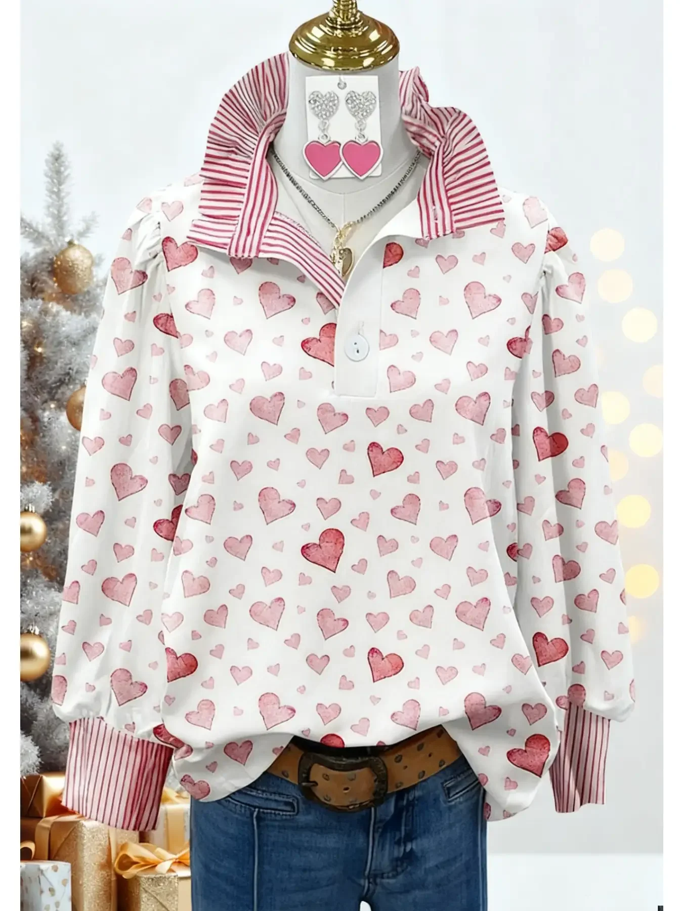 Women's plus size floral print stand up collar shirt, stand up collar style, personalized fashion pattern, 