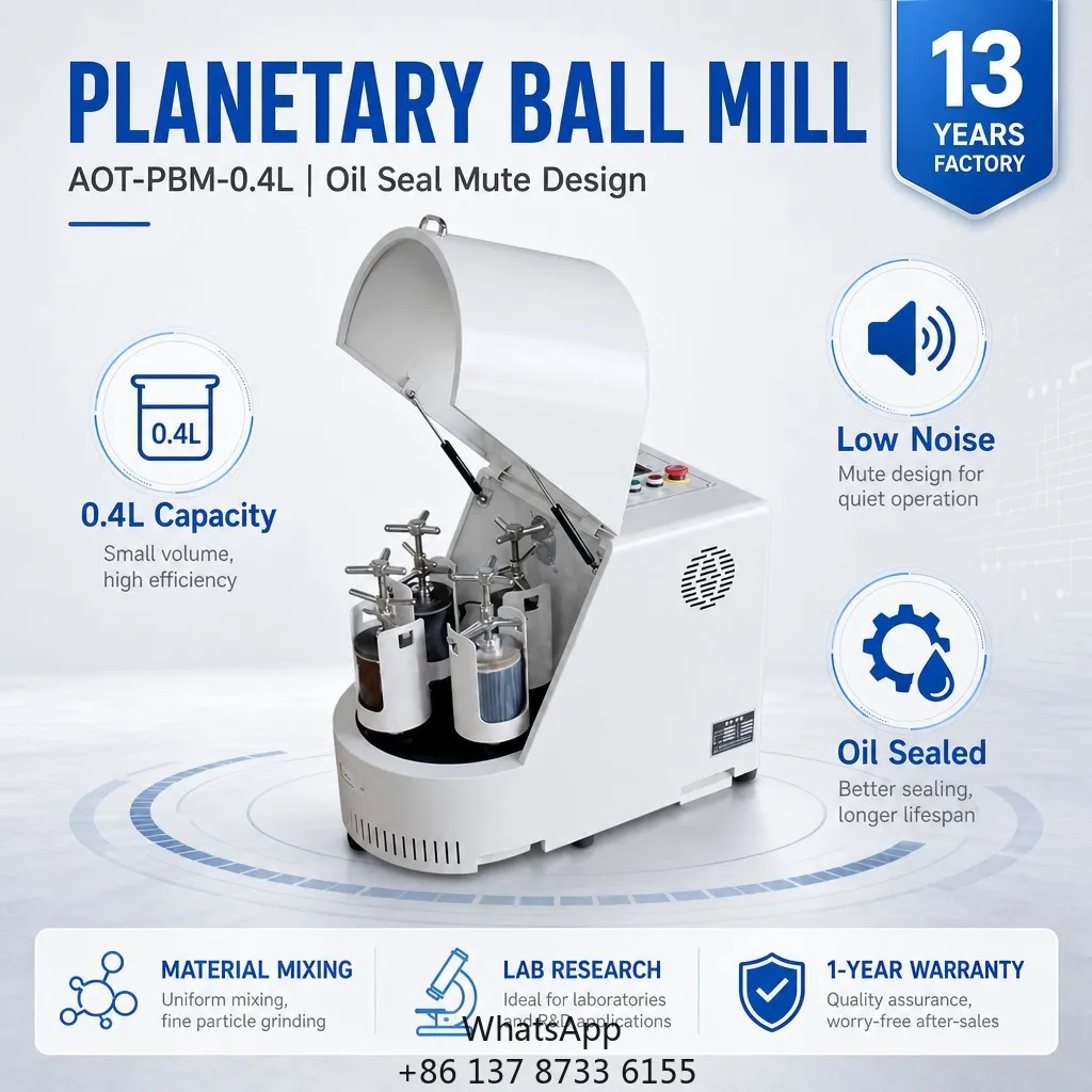 Oil Seal Mute Planetary Ball Mill AOT-PBM-0.4L With Small Volume,comprehensive Function,high Efficiency And Low Noise