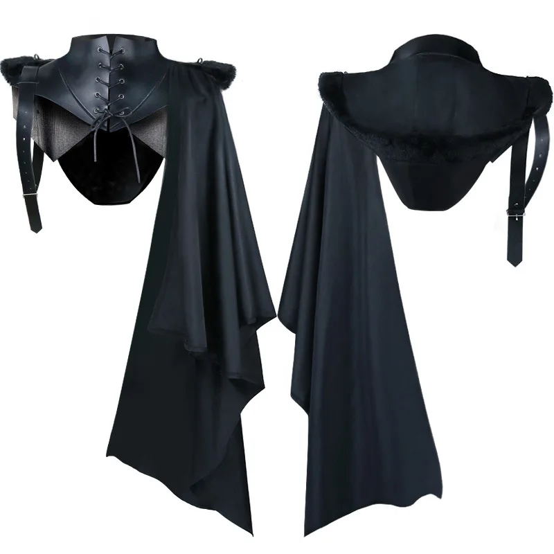 Cloak costume Role-playing medieval lace up standing collar cape Black Cloak