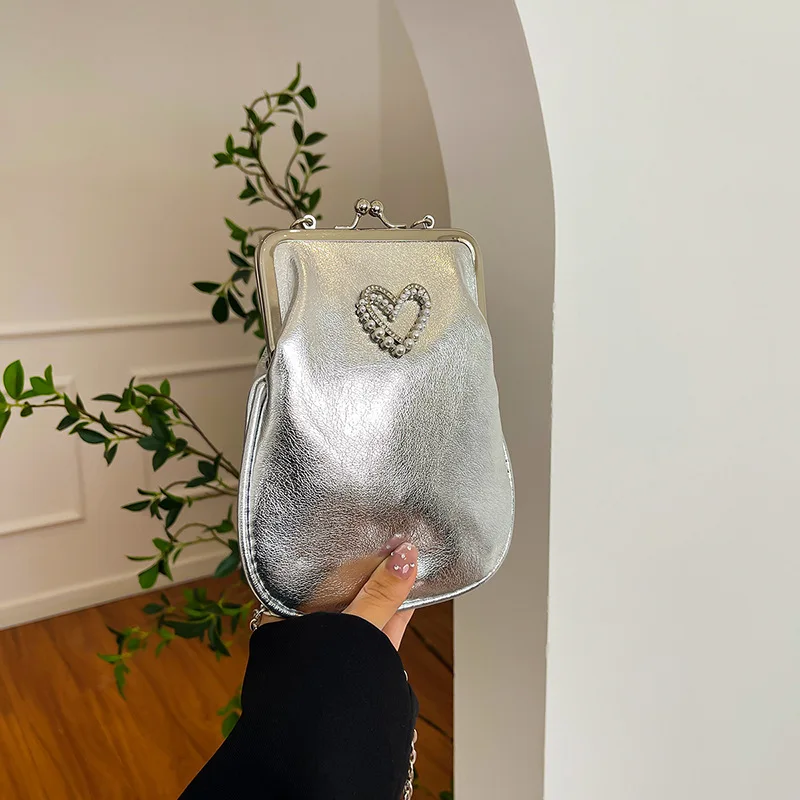 

2024 Gold And Silver Women Tote Handbag Fashion Clip Clutch Evening Party Purses Crossbody Shoulder Metal Chain Messenger Bags