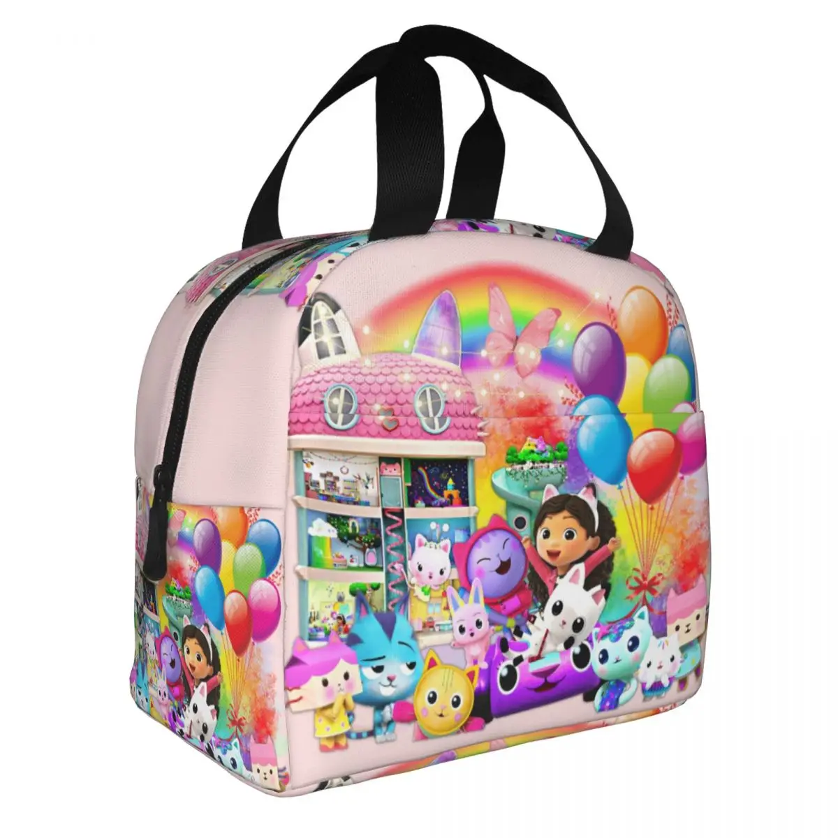 Custom Cartoon Anime Tv Gabbys Dollhouse Insulated Lunch Bags for Outdoor Picnic Portable Cooler Thermal Bento Box Women