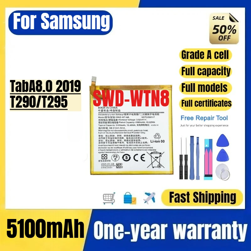 

SWD-WTN8 for Samsung TabA8.0 2019/T290/T295 Tablet Battery 0 Cycle High Quality High Capacity Replacement Bateria with Tools