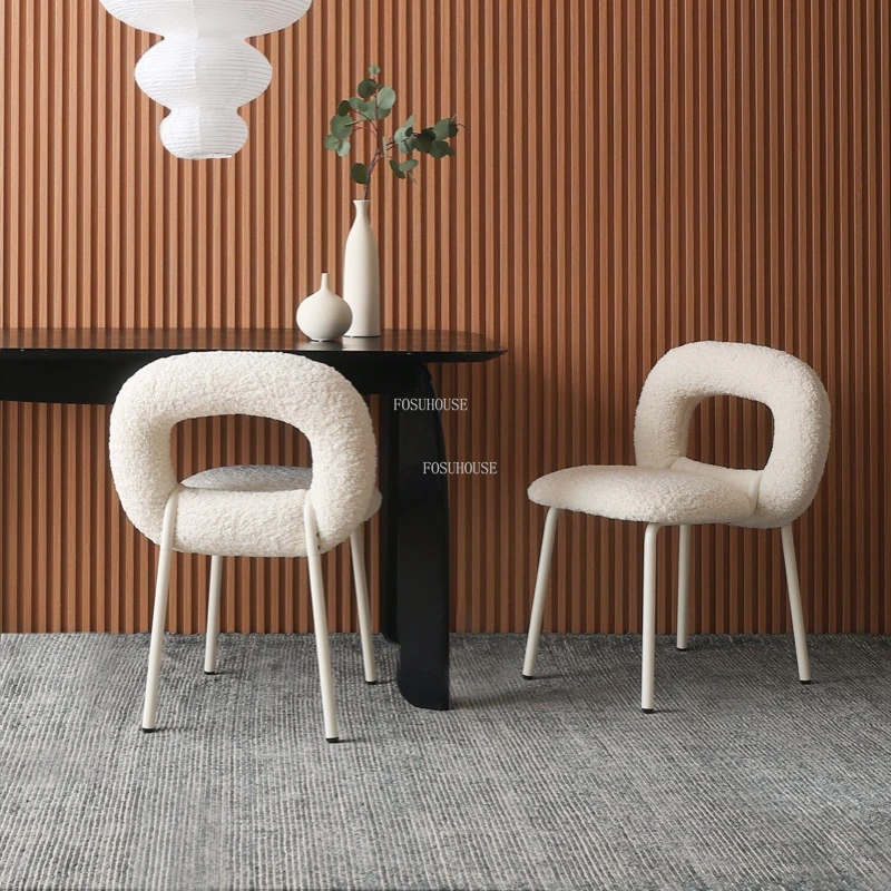 Wuli Nordic Iron Living Room Chairs Medium Ancient Style Dining Chair Modern Home Furniture Backrest Lamb Velvet Sofa Chair Ins
