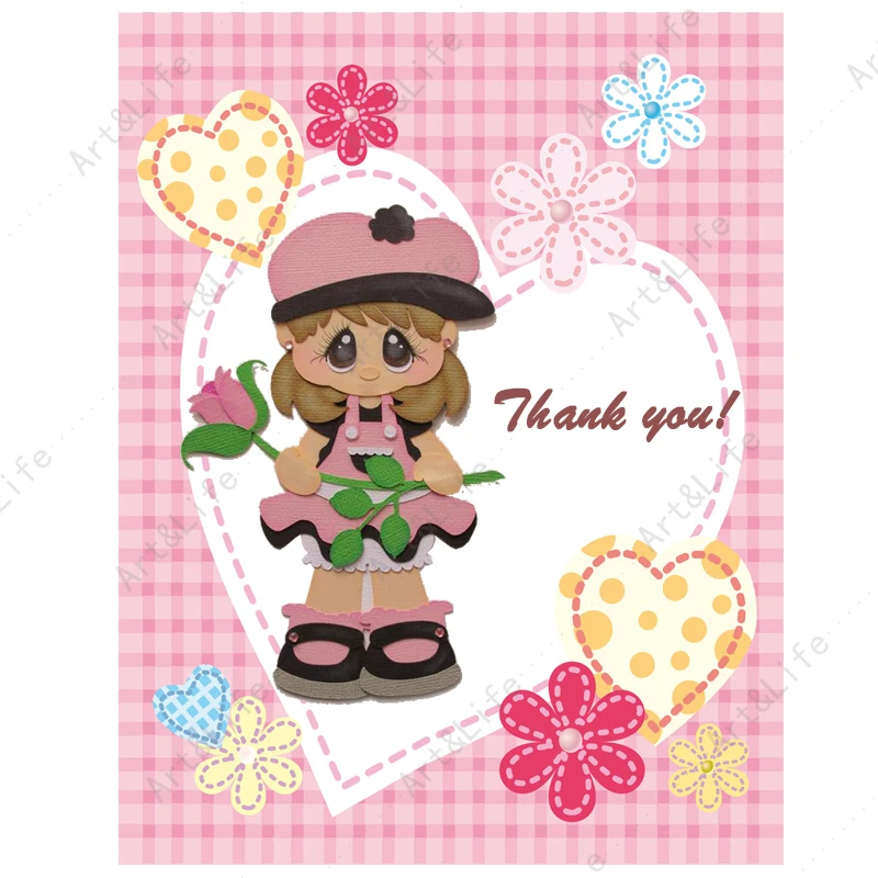 Child Crafts New Metal Cutting Dies Flowers Cute Girl Stencils for Scrapbooking DIY Album Birthday Paper Cards Embossing Die Cut