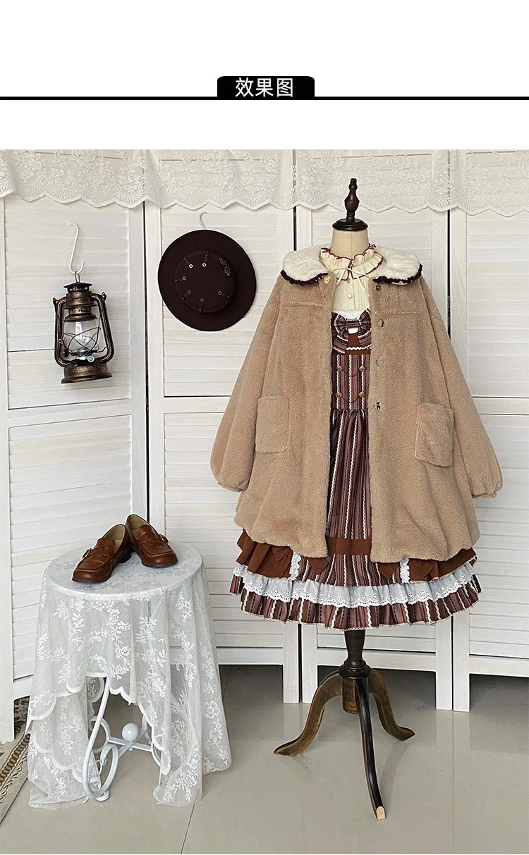 Sobretudo Lolita grosso de lã de cordeiro feminino, roupas quentes de inverno, casacos e jaquetas, outwear, design doce, estilo japonês