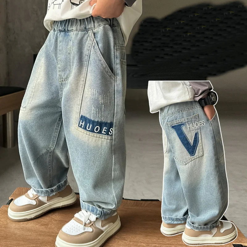 

New Spring Autumn Kids Casual Pants 2-10 Years Girls Boys Fashion Patchwork Trousers Children Denim Jeans Comfortable Boys Jeans