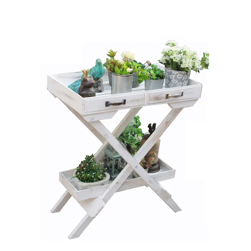 

Retro-made old solid wood fleshy flower rack rural shelf tray storage rack garden gardening