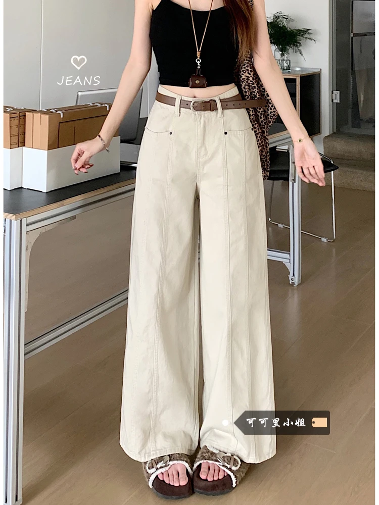 

American Retro Workwear Wide Leg Jeans High Waist Slim Loose Straight Floor-Length Pants Women Summer Loose Fit Denim