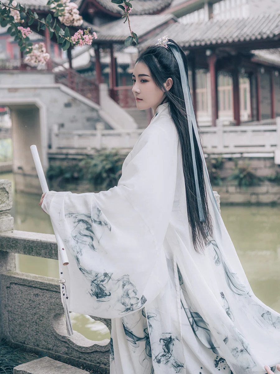 

Ele Couple Hanfu Set Waist-Length Sle Women's Clothing Original Ink Painting Design Large-Sve Collar Design