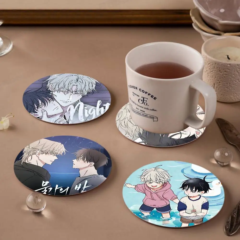 Comic Low Tide in T-Twilights Coasters Suitable for daily family gathering decoration, kitchen, anti-slip wooden coasters