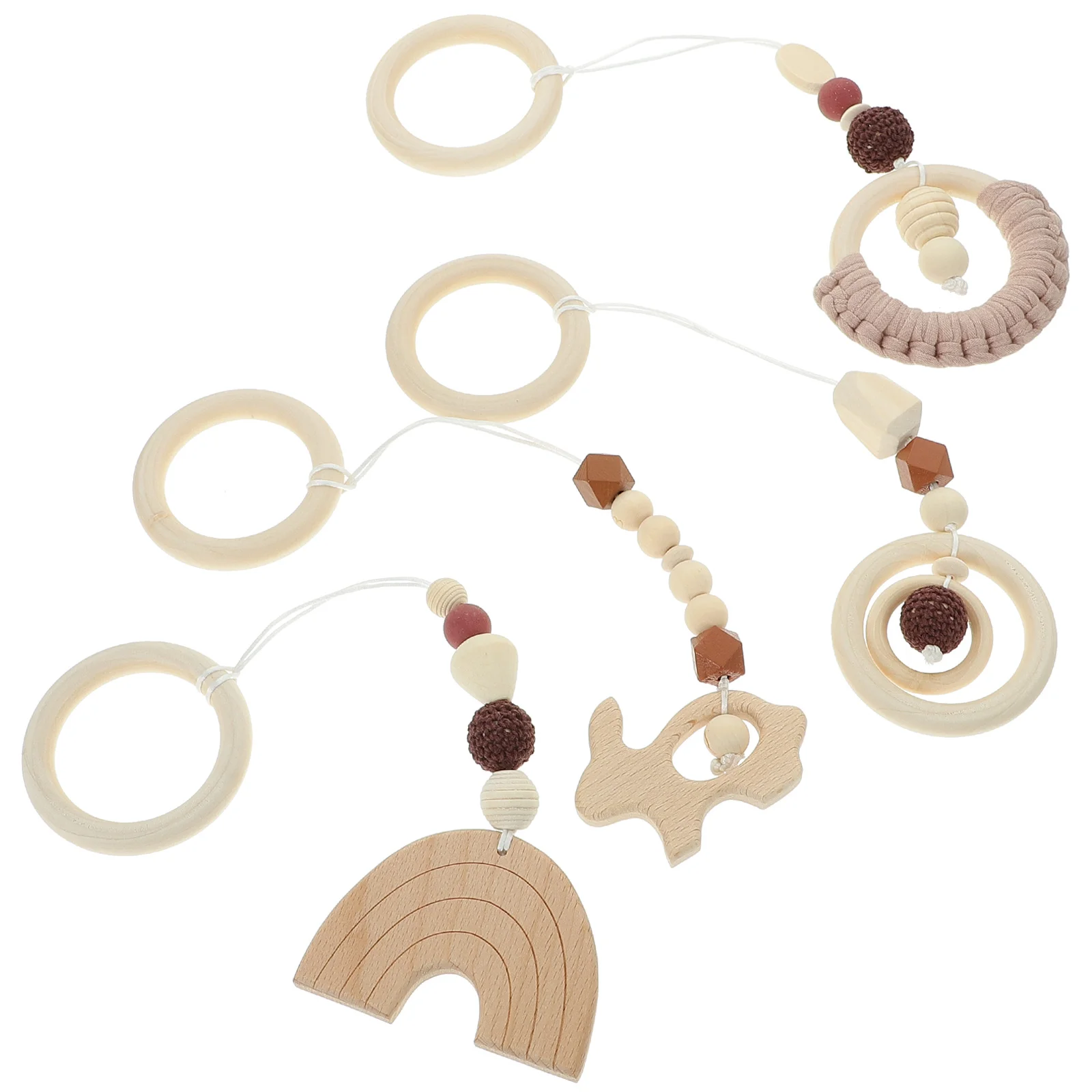 4 Pcs Gym Rack Toys Nursery Room Wooden Hanging Kids Child Stroller Beaded Pendant