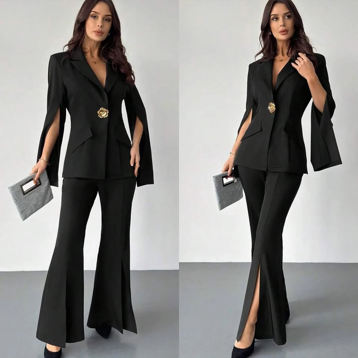 Fashion Women's Formal Dresses Suit Gowns One Button Jacket Coat And Pants For Female Long Sleeves 2 Pieces Suit Customized