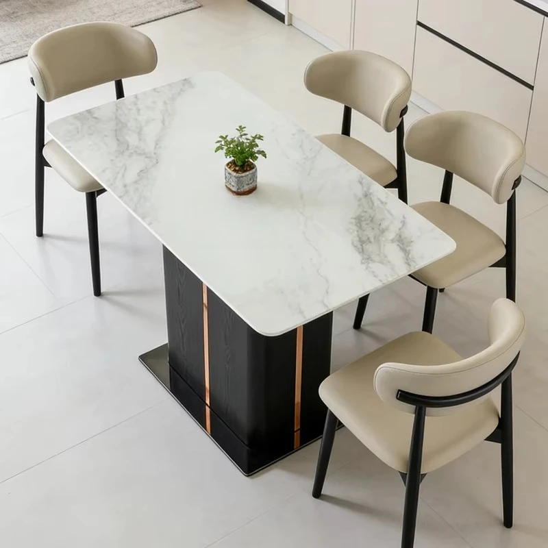 #Light Luxury Stainless Steel Nordic Marble Dining Table Modern Minimalist Dining Table Solid Wood