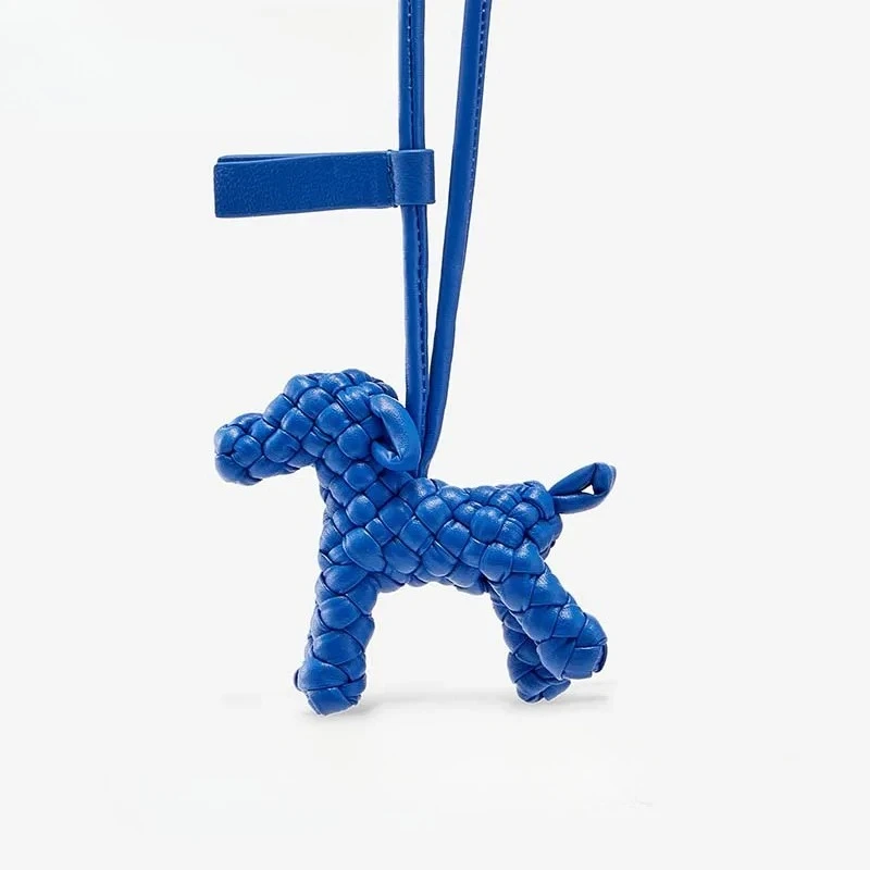woven-leather-dog-charm-for-women's-bag-keychain-pendant-animal-ornament-decoration-bag-accessories