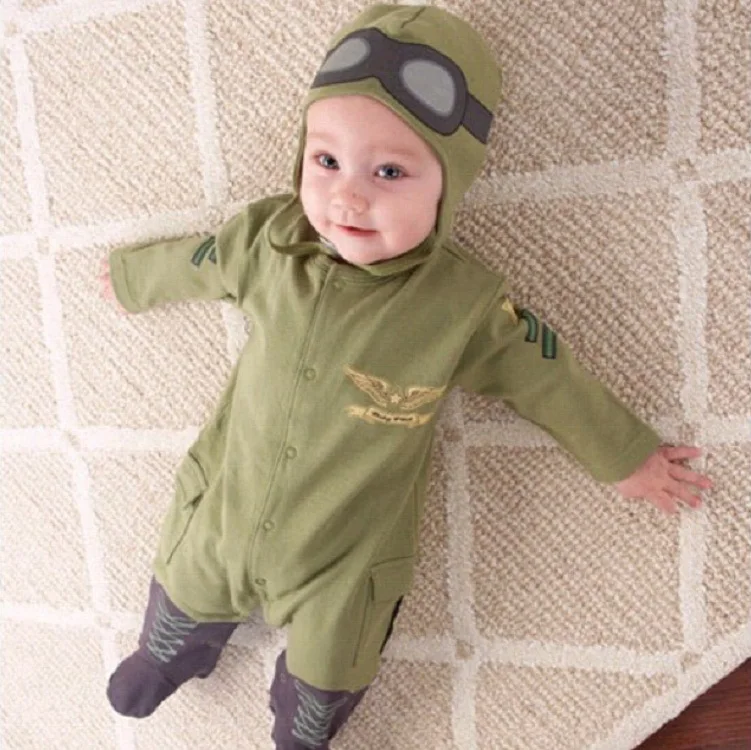 2pcs Set Wholesale Smaller Size Baby Romper Bonnet Aviation Pilot Jumpsuit Bebe Clothing Jumpers One-Pieces Growing Grows Outfit