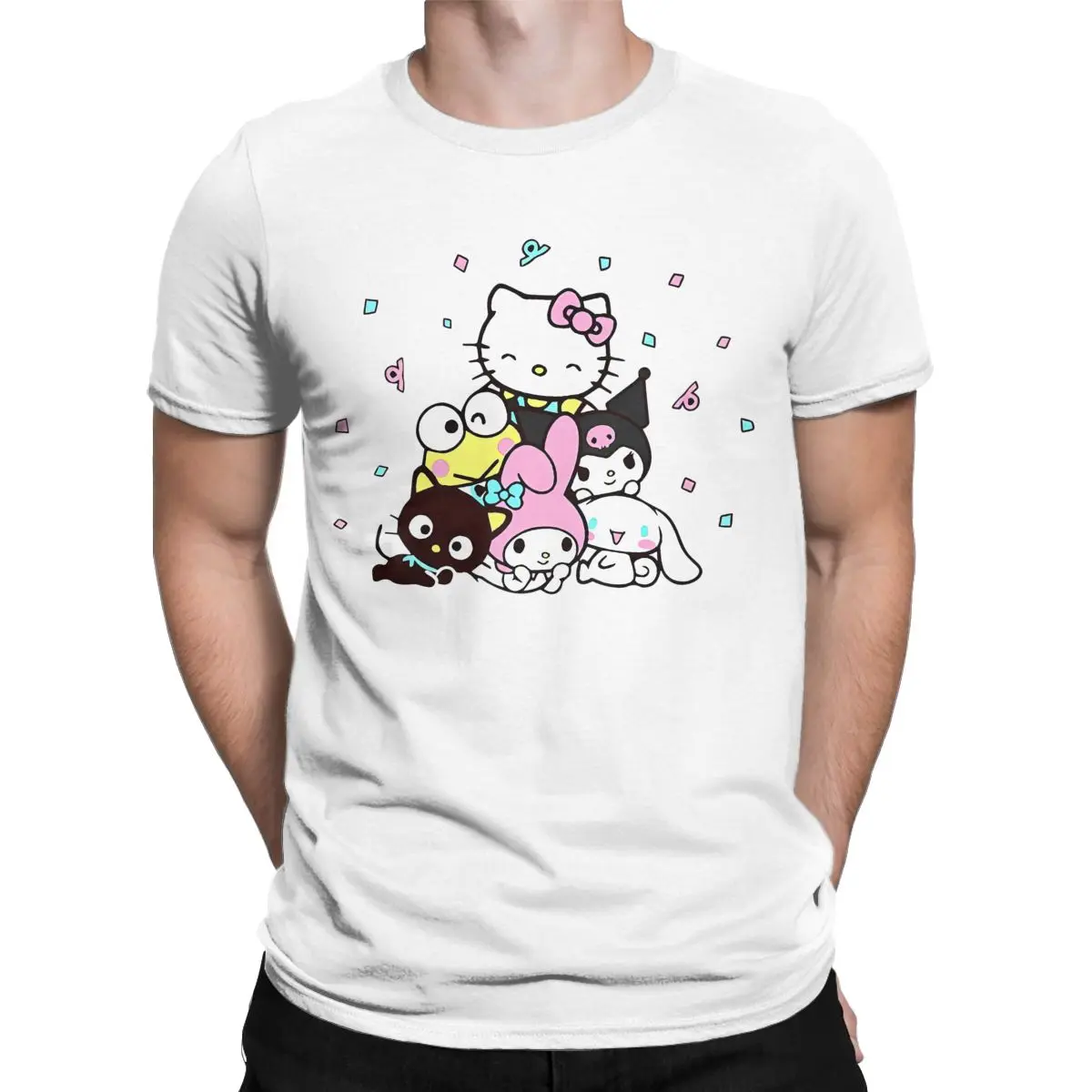 Men Hello Kitty Kawaii Friends Ice Cream T Shirts Pure Cotton merch Humor Short Sleeve Crewneck Tees Summer T-Shirts