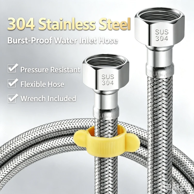 30cm/50cm/80cm Stainless Steel Plumbing Explosion-Proof Flexible Braided Hose Faucet Water Pipe For Kitchen Bathroom Plumbing
