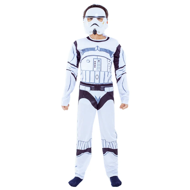 زي قناع Stormtrooper للأطفال مطبوع عليه عضلات بذلة خارقة دارث فيدر زي تنكري لحفلات الهالوين