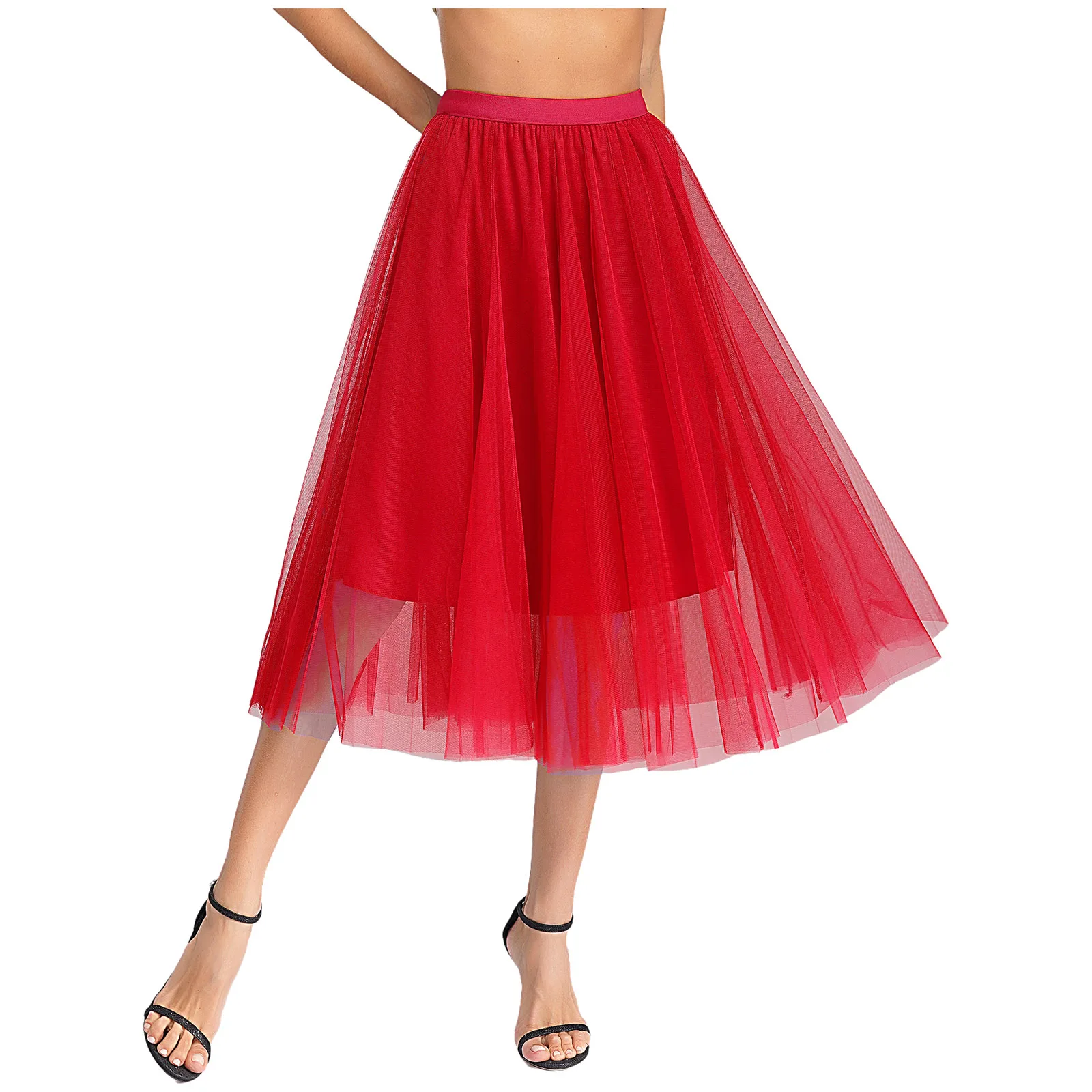 Moderner lyrischer Tanzrock für Damen, elastischer Bund, geschichteter Tüll, lange Röcke, Ballsaal, Abschlussball, Party, Bühnenaufführung, Tanzbekleidung