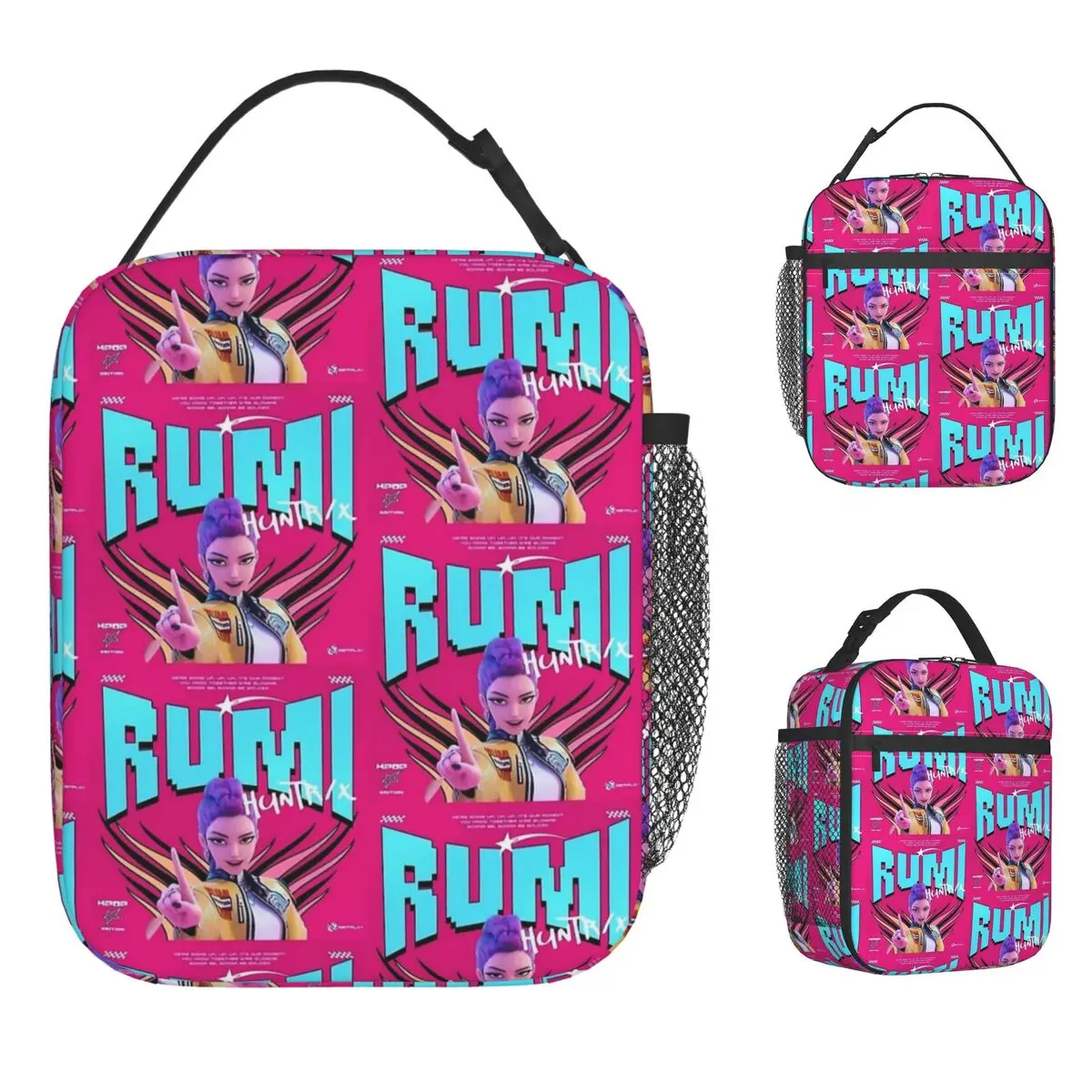 

Rumi Kpop Demon Hunters Сумка для обеда Веселая коробка для обеда Офисные портативные термосумки для обеда для мужчин Оксфордская сумка-холодильник с графическим дизайном