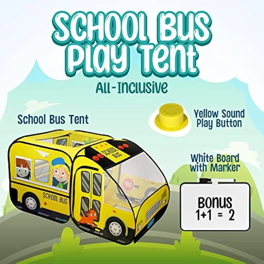 Tenda pop-up para ônibus escolar Kiddzery - Tendas com botão de som para crianças pequenas e acima - Ônibus com rodas mágicas para meninas e meninos