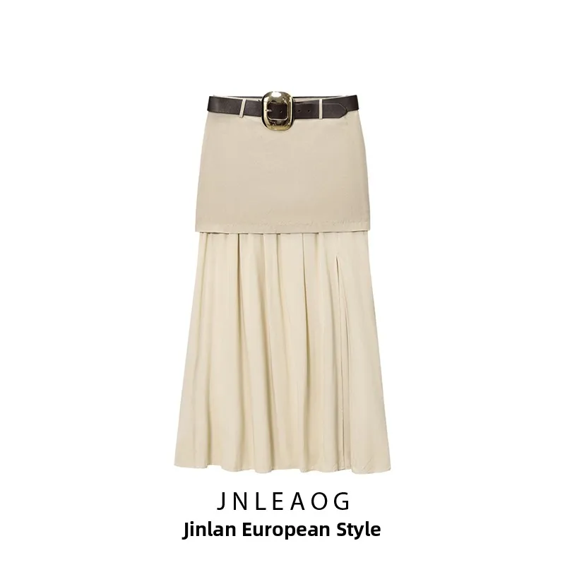 

JNLEAOG, осенняя новая модная женская юбка-миди с поясом, высокая талия, полиэфирное волокно, повседневный цветной дизайн, смысл