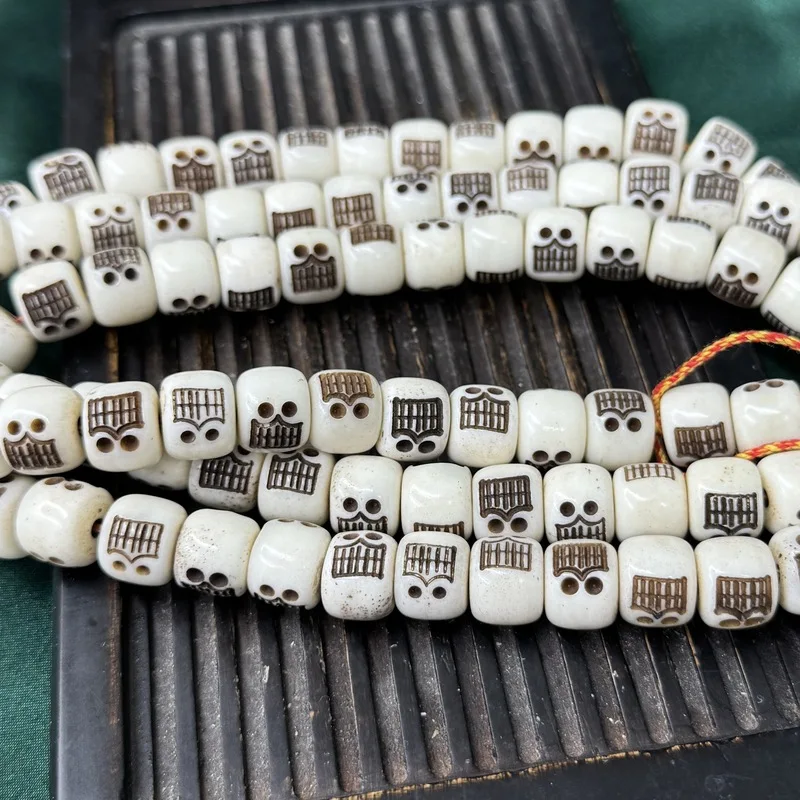 Tibetan-Style Natural Cow Bone Bracelet With 108 Buddhist Prayer Beads And Accessories