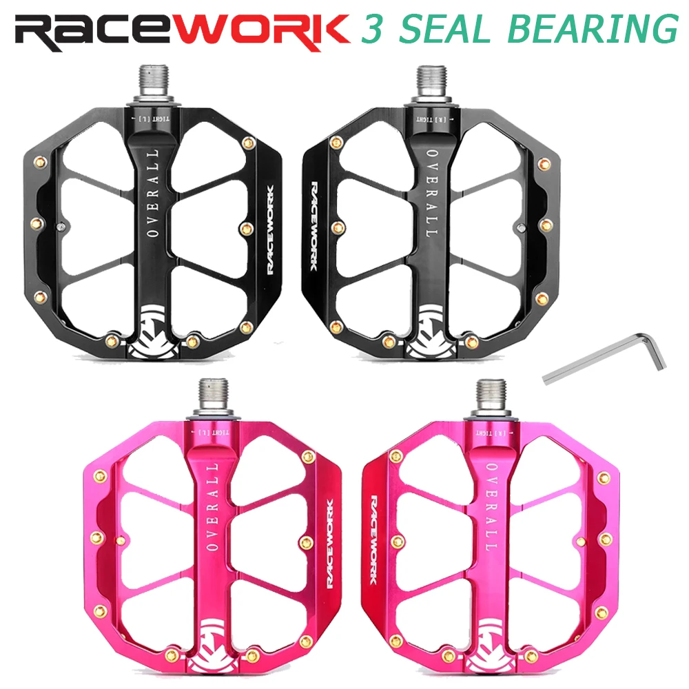 

RACEWORK MTB Bicycle Pedal 3 Bearing Aluminum Alloy CNC Non-Slip Flat Feet MTB BMX Road Bicycle Extreme sports Pedals