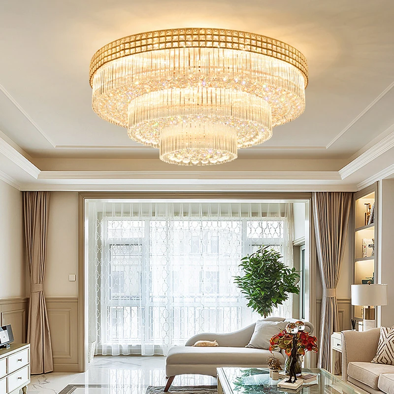 Modern Large Crystal Ceiling Lights for Living Room Lustres LED Gold Silver Ceiling Lamp Luxury Home Decor Lighting Luminaires