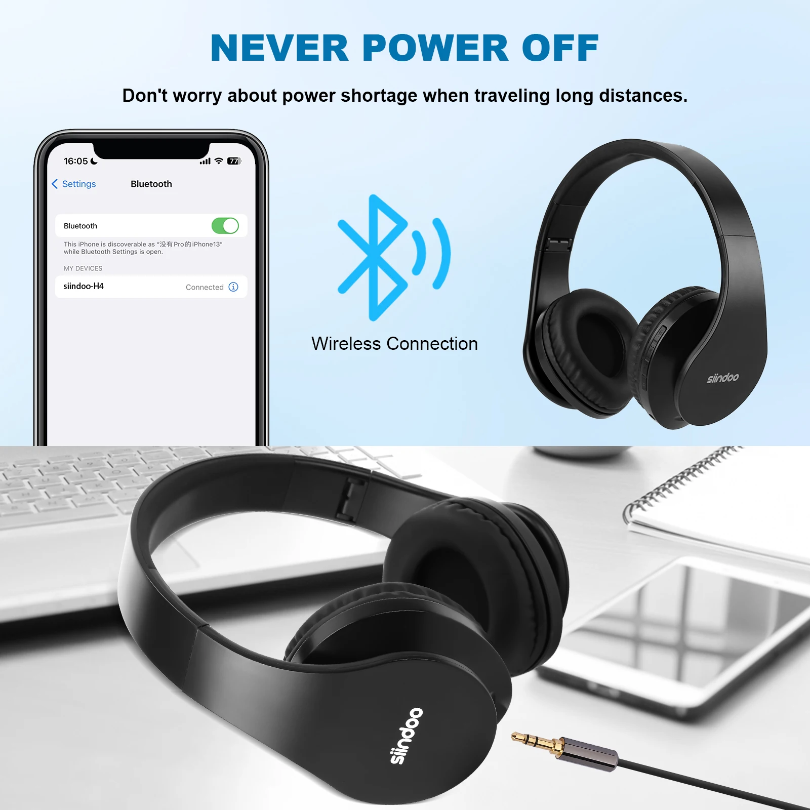 Siindoo JH-812 bluetooth kopfhörer faltbare stereo kopfhörer musik headset fm und unterstützung sd karte mit mikrofon für mobile samsung pc