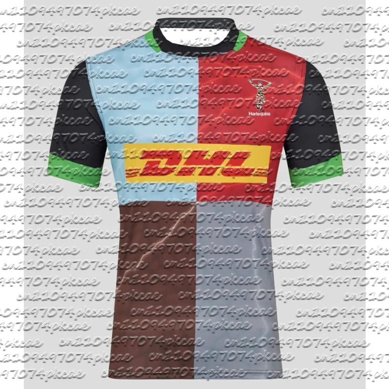 Nueva camiseta de rugby Harlequins para hombres, mujeres y niños, camiseta de entrenamiento de secado rápido transpirable con patrón geométrico degradado azul claro