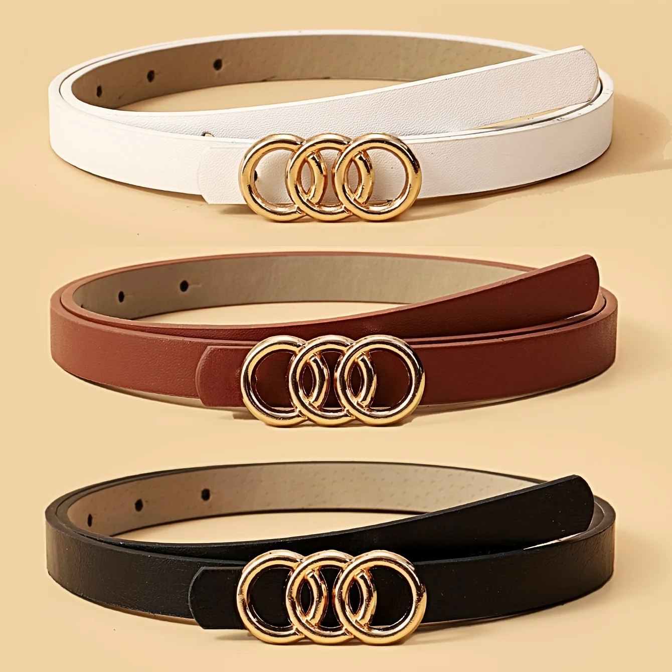 1/3 Women's Belt, Thin and Simple, Easy-Matching, High-Quality PU Leather, Metal Ring Buckle, Suitable for Daily Commuting Wear
