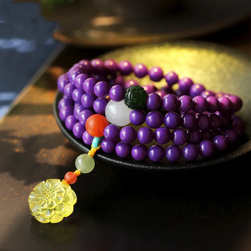 Deep Old Material Purple Mica 108 Buddhist Prayer Beads 6mm Jewelry Amber Bracelet