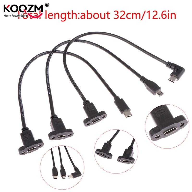 USB 3.1 typ C Micro Usb2.0 z przedłużaczem mocowanie panelu śruby przewód USB C męski na żeński przedłużacz przedłużający przewód