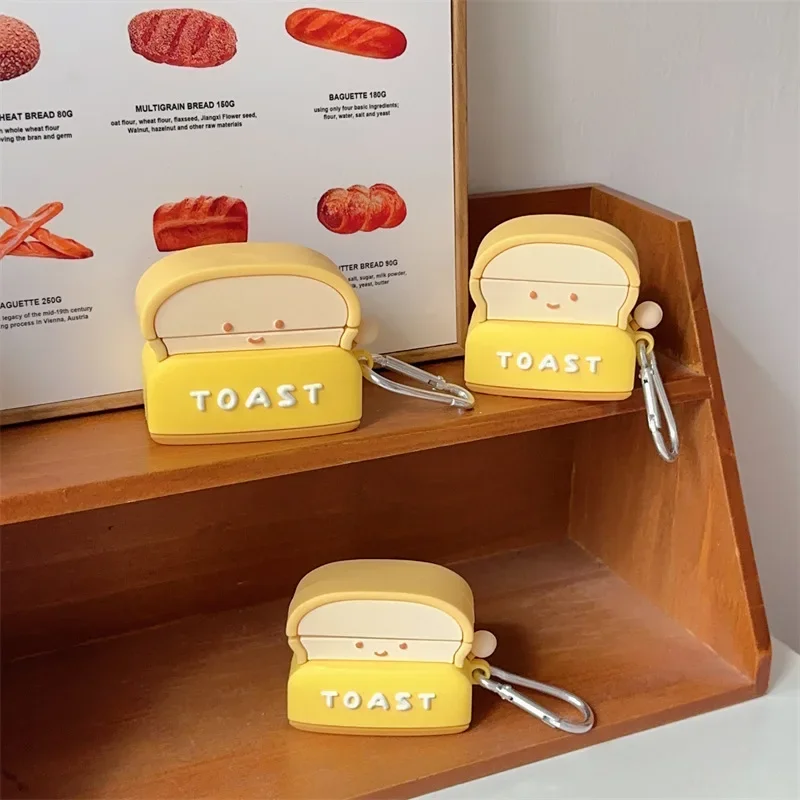 

Toast Cartoon Case for AirPods 4 Airpod 1 2 3 Pro Pro2 Bluetooth Earbuds Charging Box Protective Earphone Case Cover