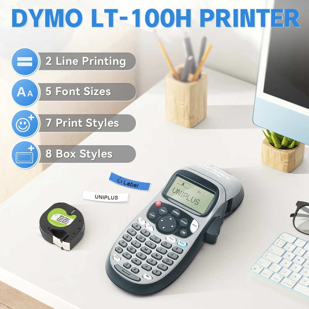 Inkless Label Printer Dymo LT100H Portable Dymo Label Maker Machine LT-100H with 10PK Label Cassette Self Adhesive Sticker 91201