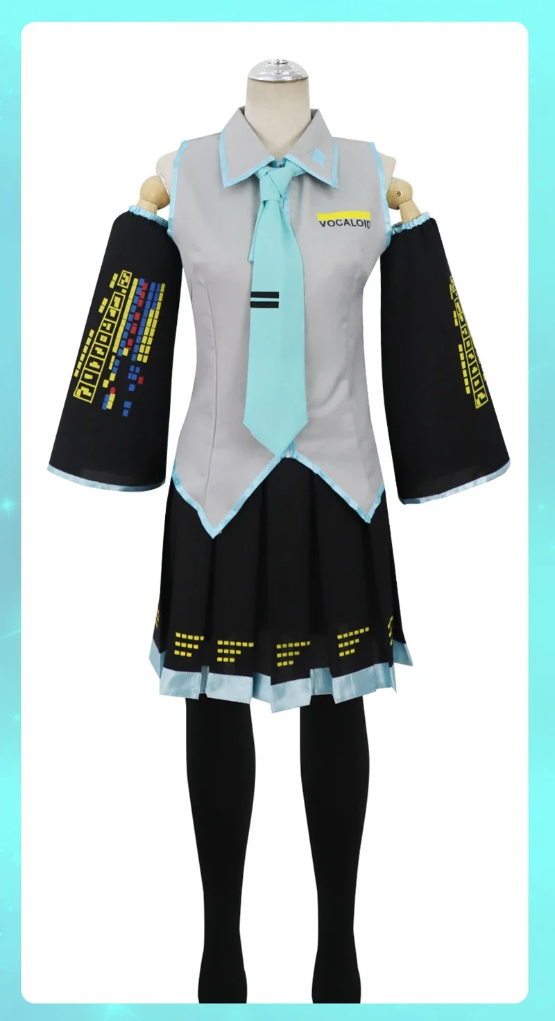 Anime Vocaloid Cosplay Japan Midi Dress Beginner Miku Female Outfit Costume Headwear Christmas Party Male Cos Wig Fullset Cloth