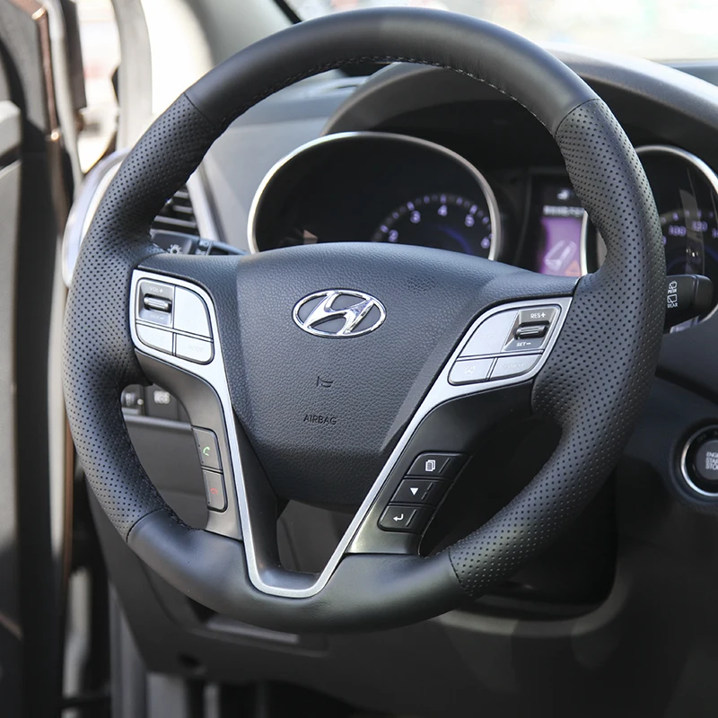 

It is suitable for the hand-sewn steering wheel covers that are specially designed for Hyundai Santa Fe and Hyundai Grand Santa