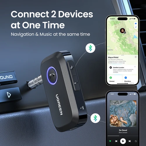 Imagen 2 del producto UGREEN-Adaptador de receptor de coche con Bluetooth 3,5, conector auxiliar de 5,3mm para altavoces de coche, receptor de Audio y música, manos libres