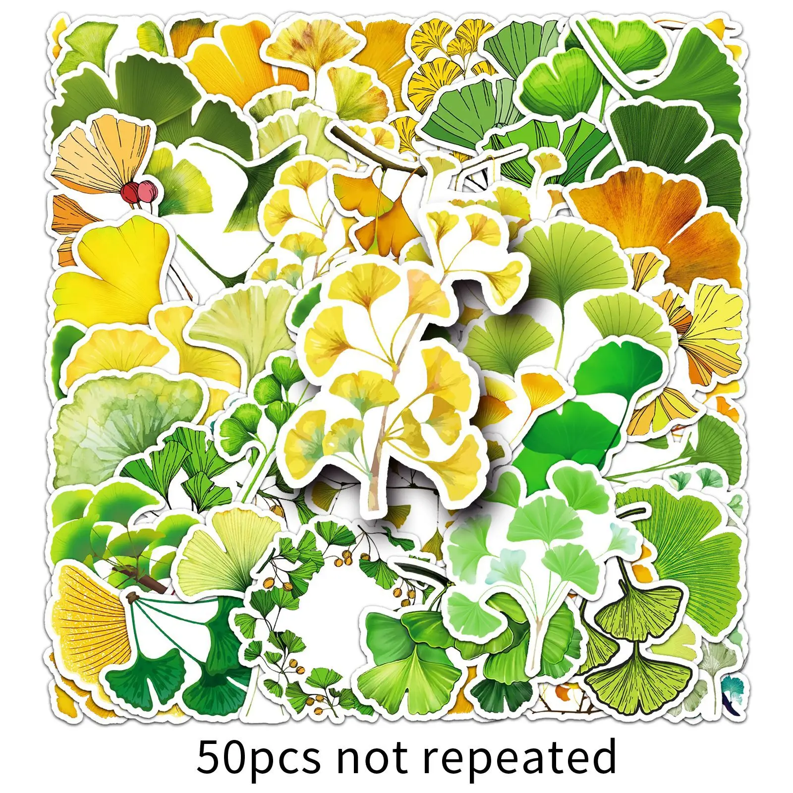 50 個イチョウの葉落書きステッカー小さな新鮮な緑の秋の葉デカールラップトップ電話ギター冷蔵庫クラシック子供のおもちゃ
