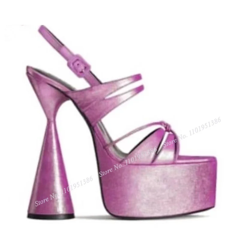 Pink Solid Strange Style Heel Sandals Platform Back Strap Chunky High Heel Ankle Buckle High Heels Wedding Zapatillas Mujer