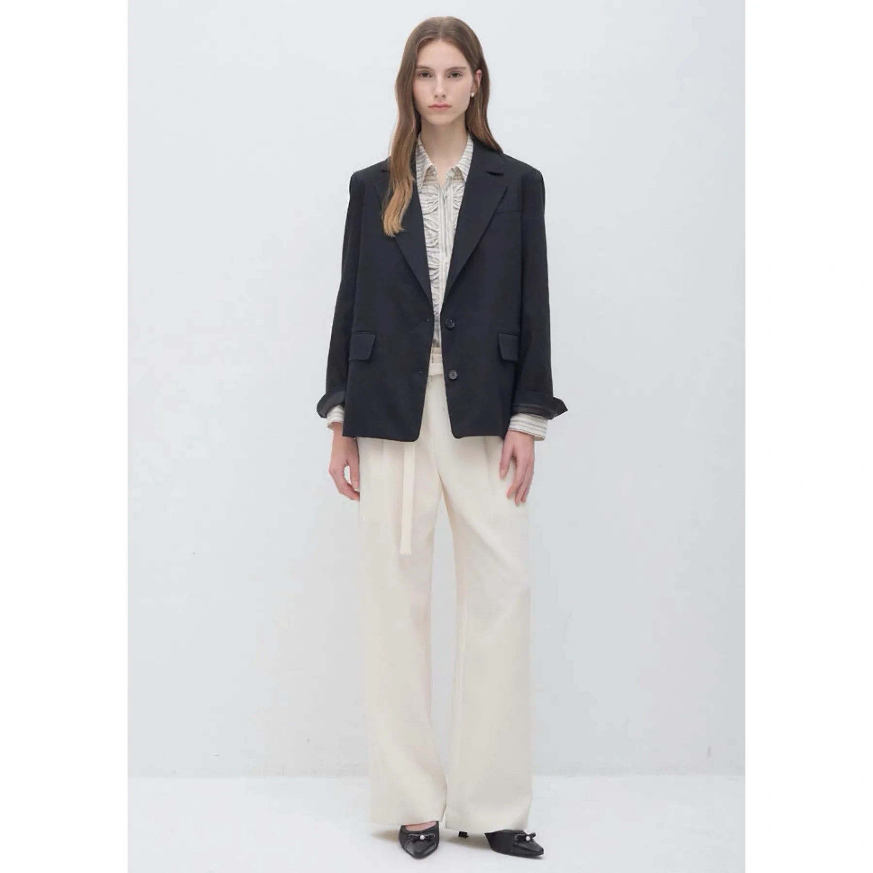 Lemon Cheese Commute Style Linen Suit Jacket Versatile Flip Collar Design Women's Loose Fit Long Sleeve Button Pure Color
