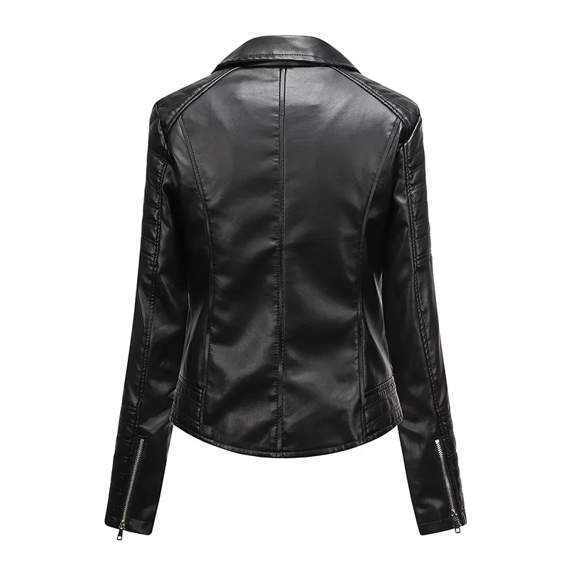 2025 new casual women's long sleeve leather coat Spring and autumn PU washed leather motorcycle garment coat