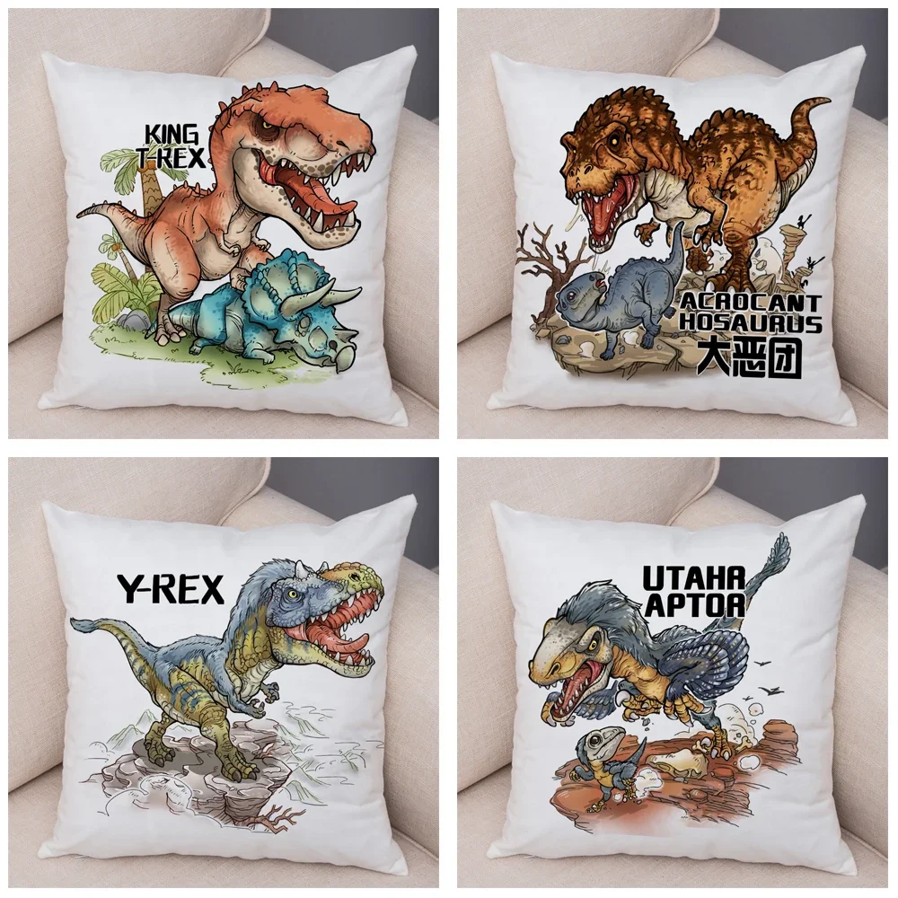 Jurassic Dinosaur Pillow Case Decor Cartoon Animal Print Pillowcase Soft Plush Cushion Cover for Sofa Home Children Room 45x45cm