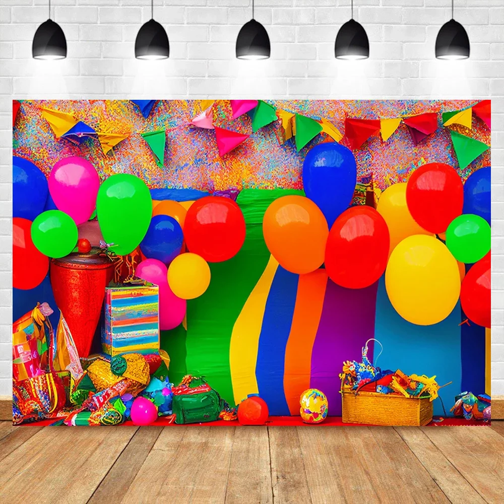 Colorful Balloon Carnival Background Customized Children's Birthday Party Decoration Family Photography Photo Studio Props