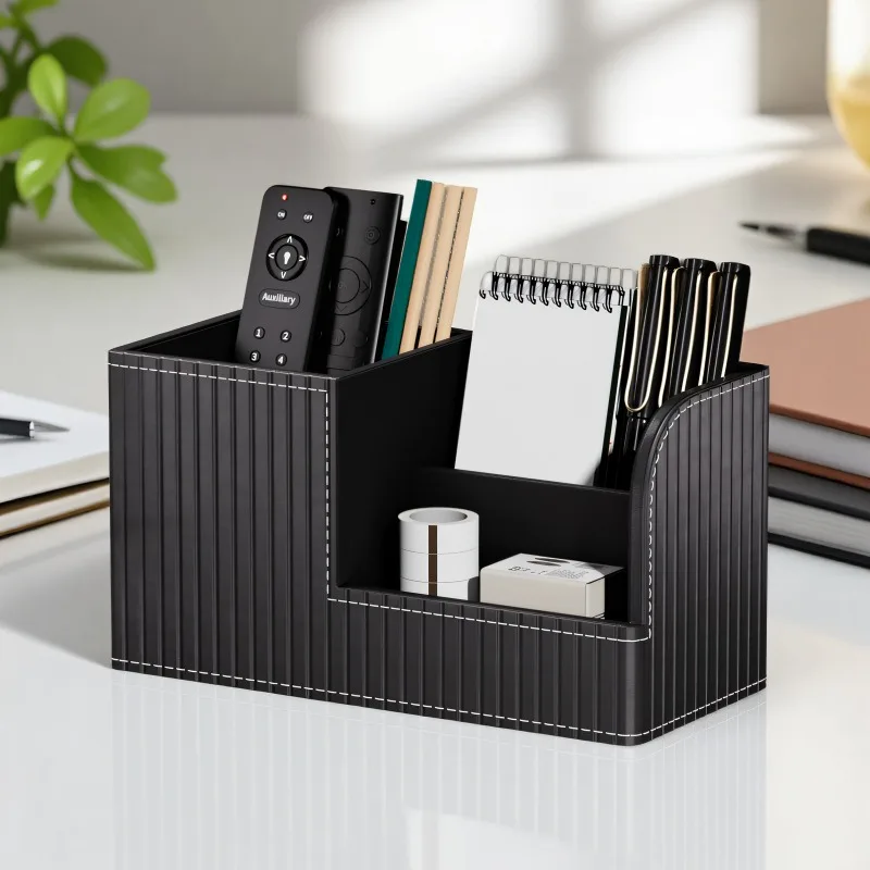 Premium Italian Stripe Desktop Storage Box & Pen Holder Minimalist Creative Office Organizer