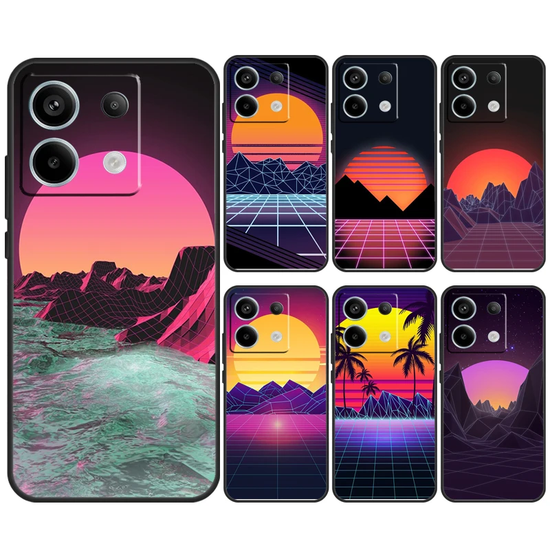 80S Vaporwave Synthwave Sunset Case for Xiaomi Redmi 13C 12C 10C 10A 9C Note 12 13 10 8 9 11 Pro 12S 10S 11S Phone Cover