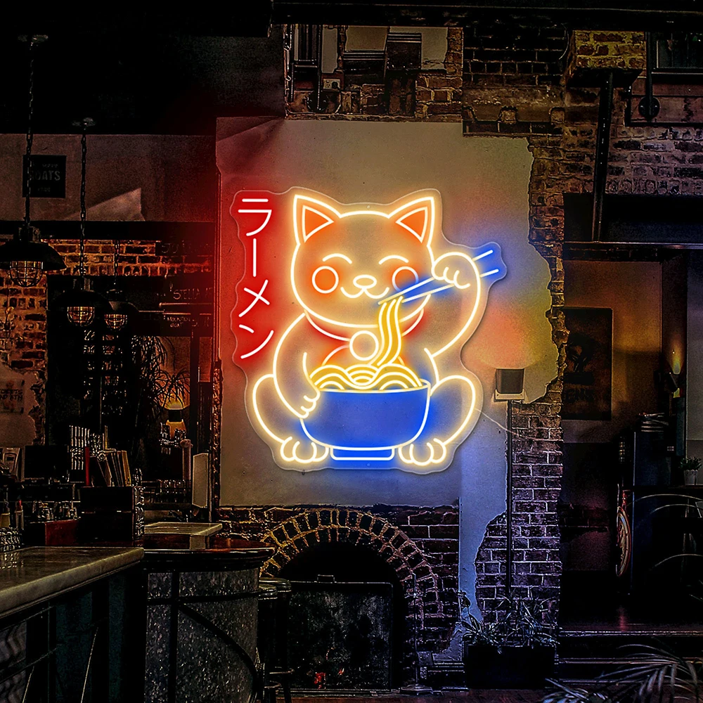 Imagem -03 - Japanese Lucky Cat Neon Sign Ramen Sinal de Néon Personalizado para Loja Restaruant Decoração de Parede Led Neon Light