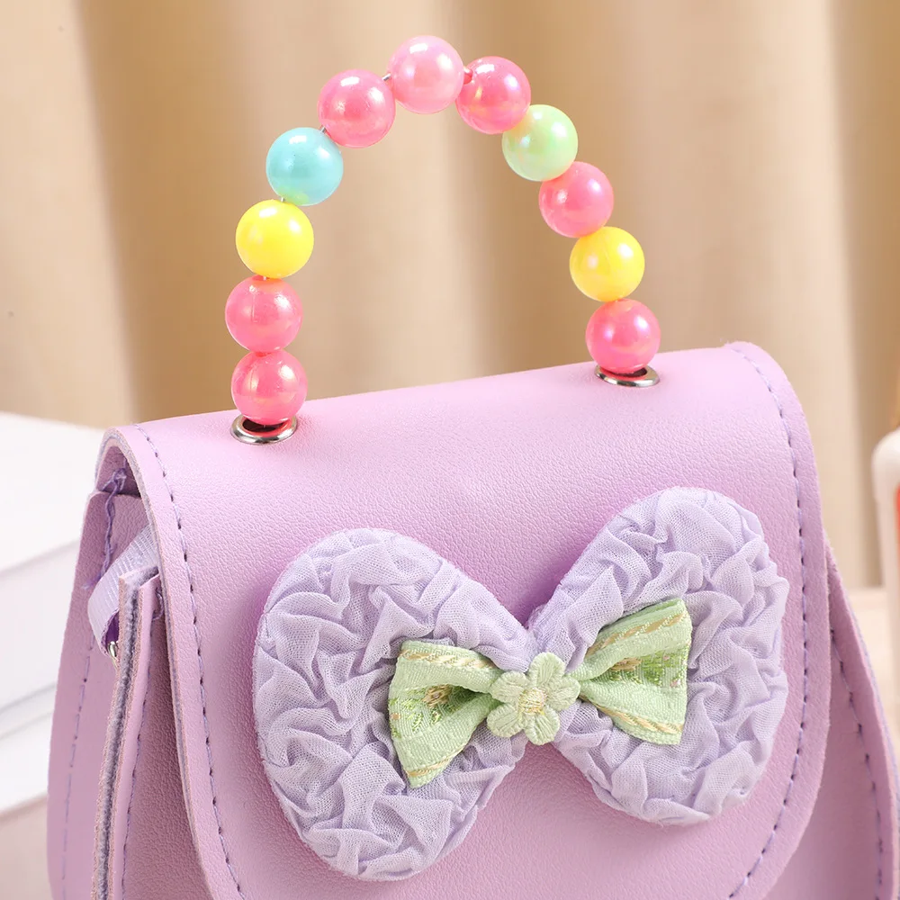Kreative Niedliche Blumen Kinder-Umhängetasche PU-Leder Perlen Kinder-Schultertasche Glänzende Schleife Handtaschen – Detail 15