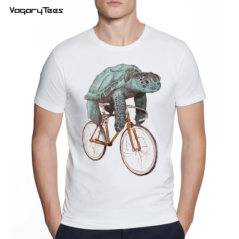 Men's Creative Sea Turtle/Lion cycling Fixed Gear Bike Print Short Sleeve Tshirt Hipster streetwear Tops Cool Animals Desgin Tee